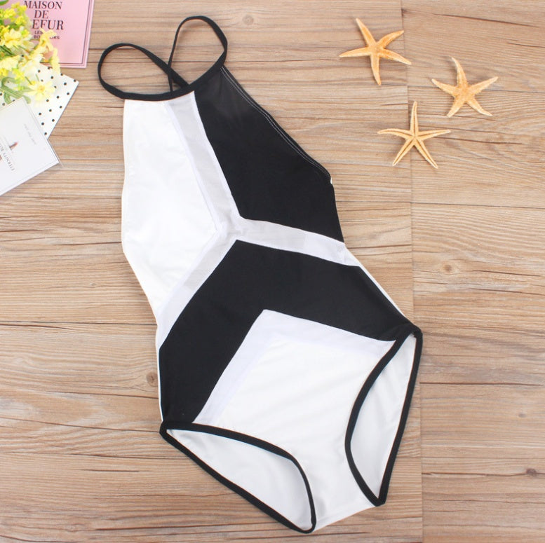 European and American women's mesh stitching sexy bikini one-piece swimsuit - Image 11