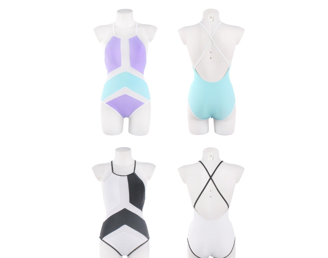 European and American women's mesh stitching sexy bikini one-piece swimsuit - Image 8