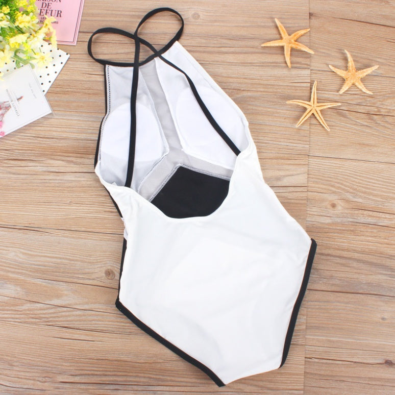European and American women's mesh stitching sexy bikini one-piece swimsuit - Image 6