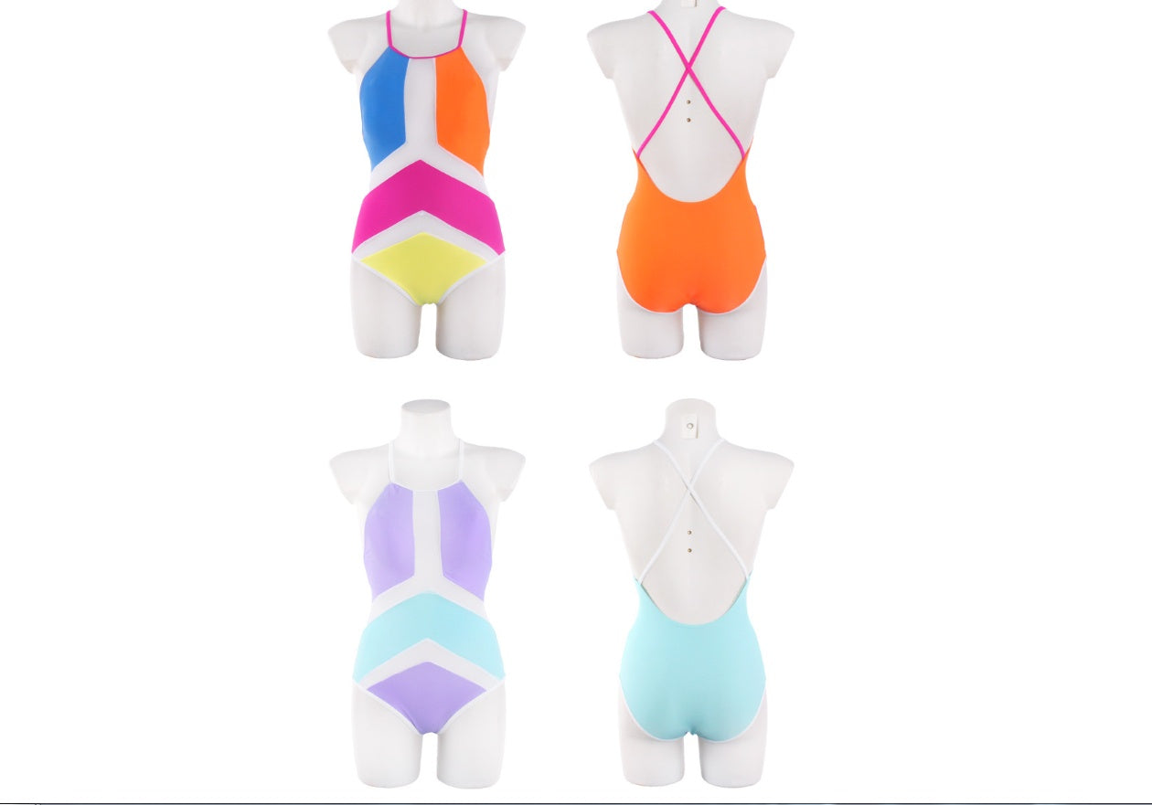 European and American women's mesh stitching sexy bikini one-piece swimsuit - Image 7