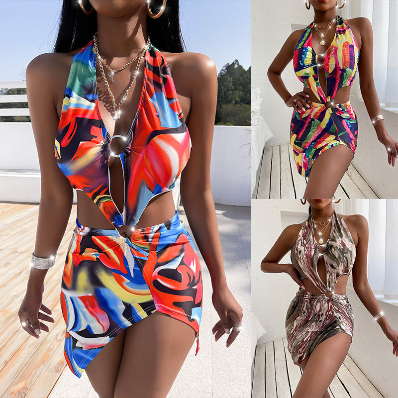 Sexy Bikini Print One-Piece Swimsuit Women - Image 3