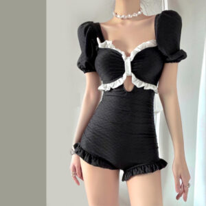 One-piece Conservative High Waist Cover Belly Slim Student Swimsuit