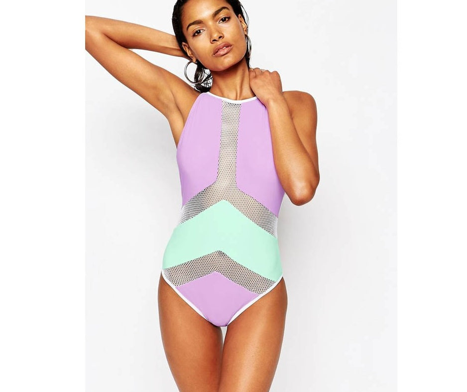 European and American women's mesh stitching sexy bikini one-piece swimsuit - Image 5