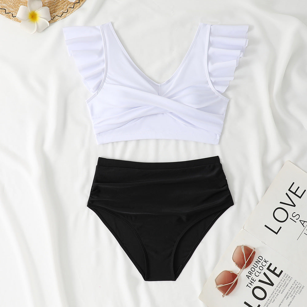 Split High Waist V-neck Ruffled Bikini Swimsuit - Image 9