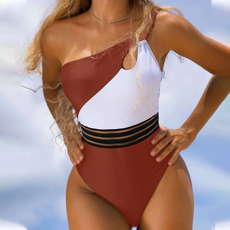 Women's Mesh Panel One Piece Swimsuit Bikini - Image 4