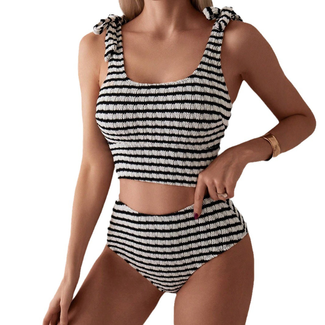 Women's Creative Striped Printed Tube Top Split Swimsuit - Image 5