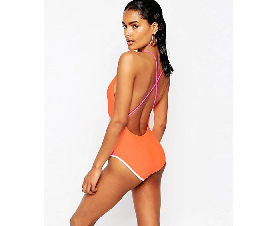 European and American women's mesh stitching sexy bikini one-piece swimsuit - Image 3