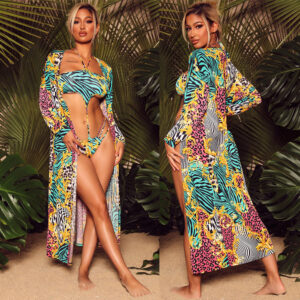 Women's Fashion Print Cape Two Piece Swimsuit