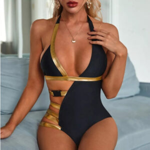One-piece Swimsuit Sexy Stitching Bandage Belt Buckle One-piece Bikini